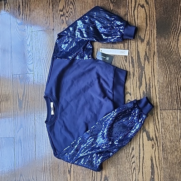 Culpos x INC Collection at Macy's Sequin French Terry Cropped Sweatshirt - Picture 1 of 8